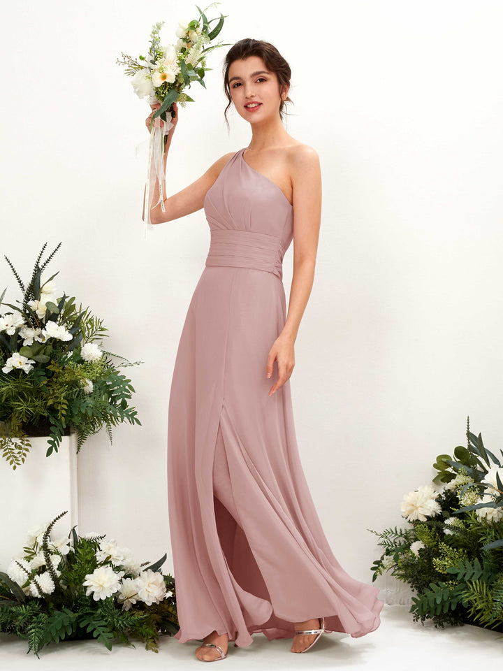 Dusty Rose Bridesmaid Dresses Bridesmaid Dress A-line Chiffon One Shoulder Full Length Sleeveless Wedding Party Dress (81224709)