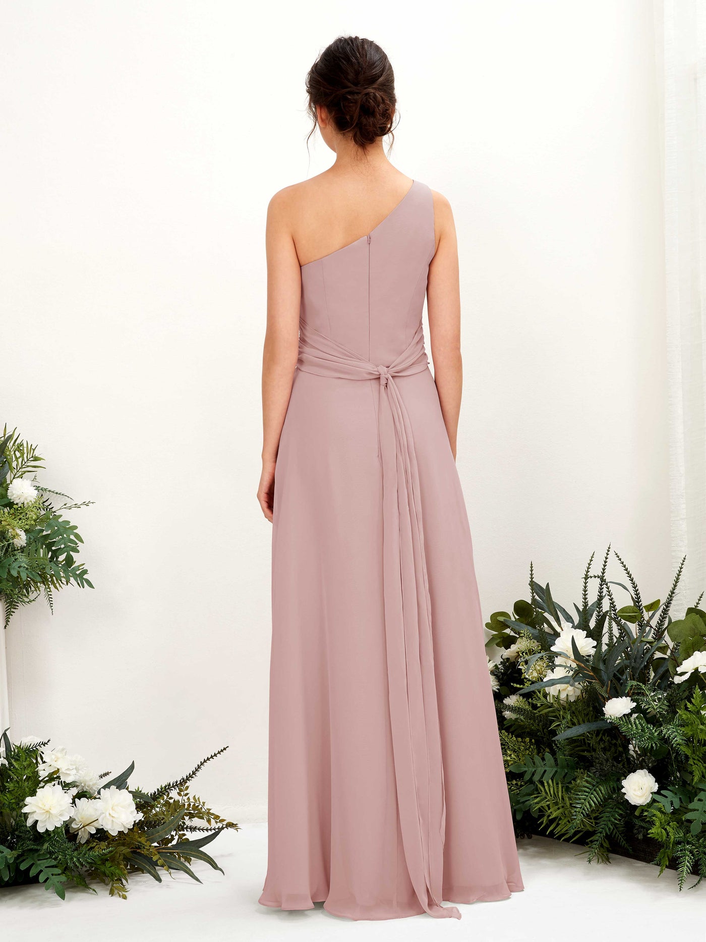 Dusty Rose Bridesmaid Dresses Bridesmaid Dress A-line Chiffon One Shoulder Full Length Sleeveless Wedding Party Dress (81224709)#color_dusty-rose
