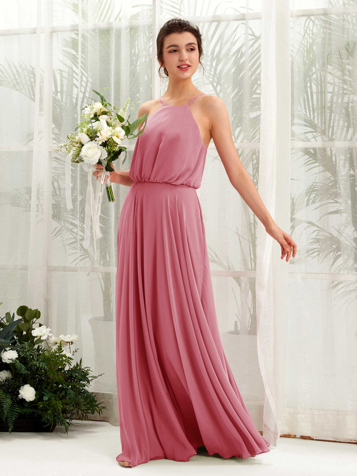 Desert Rose Bridesmaid Dresses Bridesmaid Dress Ball Gown Chiffon Halter Full Length Sleeveless Wedding Party Dress (81223411)
