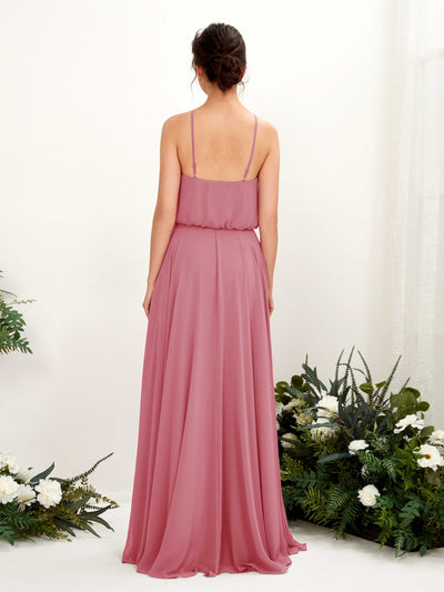 Carlyna Alva A-Line Desert Rose Bridesmaid Dress Maxi Sleeveless Halter Dress Back View #color_desert-rose