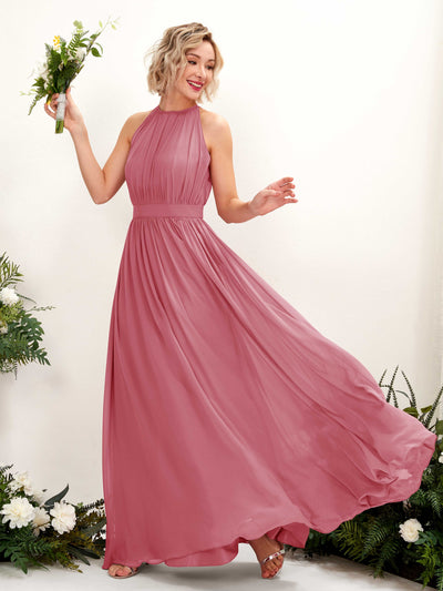Desert Rose Bridesmaid Dresses Bridesmaid Dress A-line Chiffon Halter Full Length Sleeveless Wedding Party Dress (81223111)#color_desert-rose