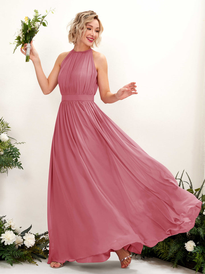 Desert Rose Bridesmaid Dresses Bridesmaid Dress A-line Chiffon Halter Full Length Sleeveless Wedding Party Dress (81223111)