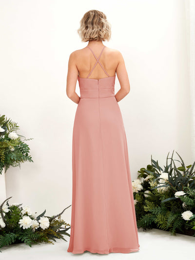 Carlyna Frances A-Line Champagne Rose Bridesmaid Dress Maxi Sleeveless Round Neck Dress Back View #color_champagne-rose