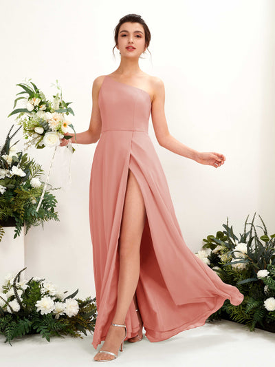 Champagne Rose Bridesmaid Dresses Bridesmaid Dress A-line Chiffon One Shoulder Full Length Sleeveless Wedding Party Dress (81225706)#color_champagne-rose