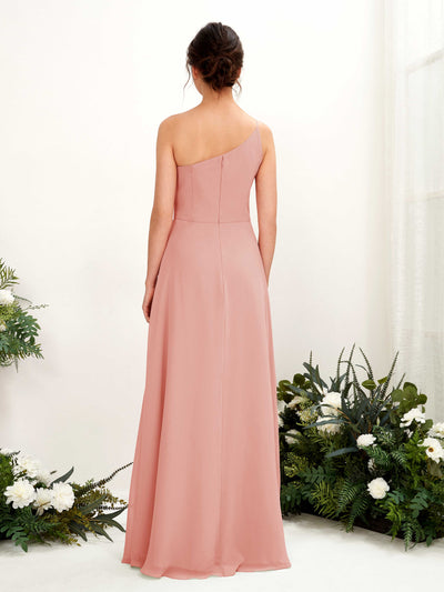 Carlyna Crystal A-Line Champagne Rose Bridesmaid Dress Maxi Sleeveless One Shoulder Dress Back View #color_champagne-rose