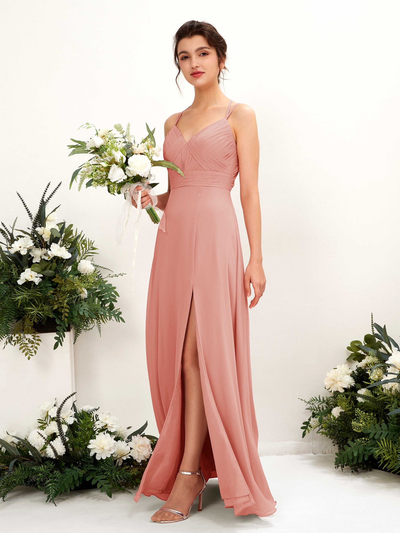 Champagne Rose Bridesmaid Dresses Bridesmaid Dress A-line Chiffon Spaghetti-straps Full Length Sleeveless Wedding Party Dress (81225406)#color_champagne-rose