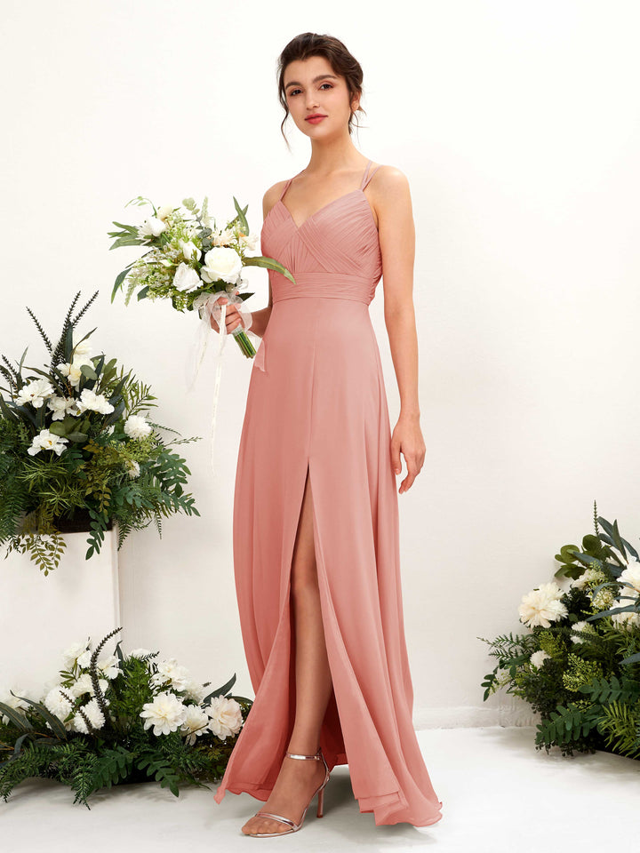 Pearl Pink Chiffon V-Neck Bridesmaid Dress A-Line Floor-Length | Carlyna Pearl Pink Chiffon V-Neck Bridesmaid Dress A-Line Floor-Length | Carlyna