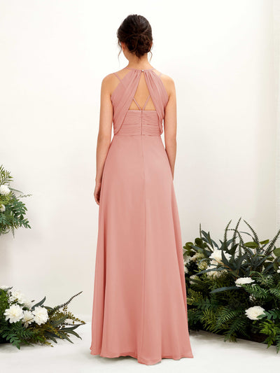 Carlyna Joa A-Line Champagne Rose Bridesmaid Dress Maxi Sleeveless V-Neck Dress Back View #color_champagne-rose