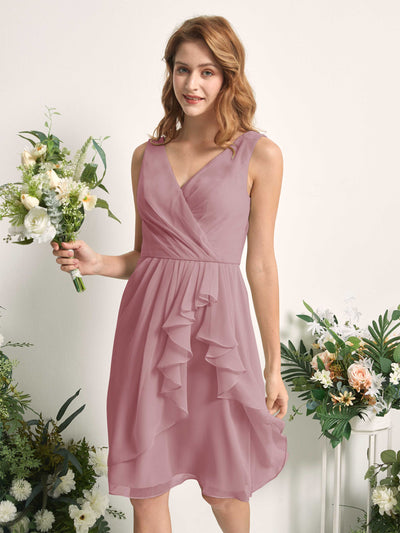 Carlyna Alisha A-Line Vintage Mauve Bridesmaid Dress Knee-Length Sleeveless V-Neck Dress Side View 2 #color_vintage-mauve