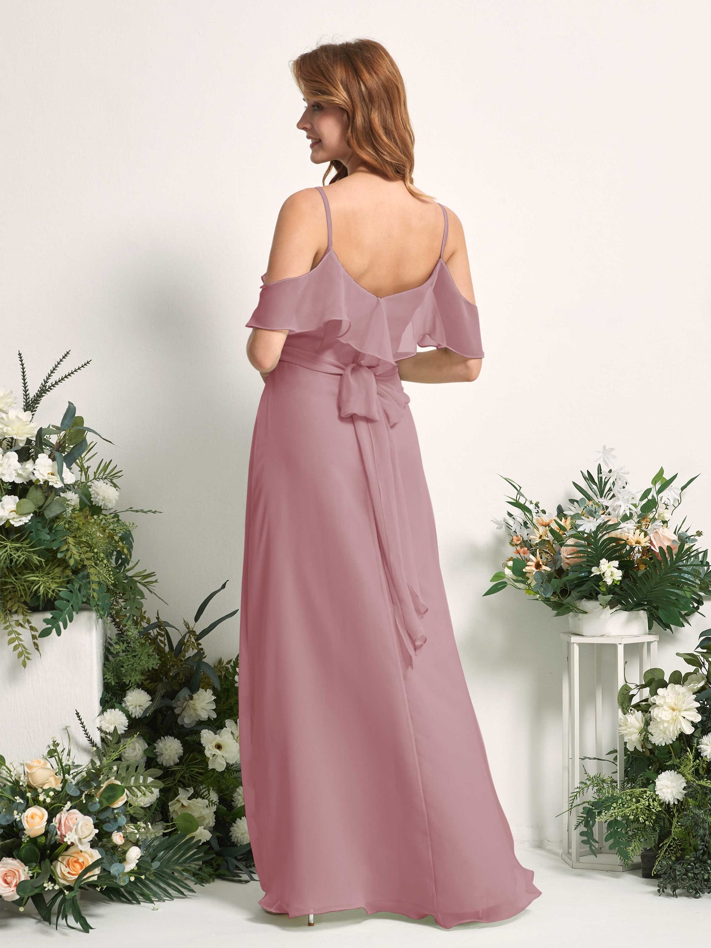 Bridesmaid Dress A-line Chiffon Spaghetti-straps Full Length Sleeveless Wedding Party Dress - Vintage Mauve (81227401)#color_vintage-mauve