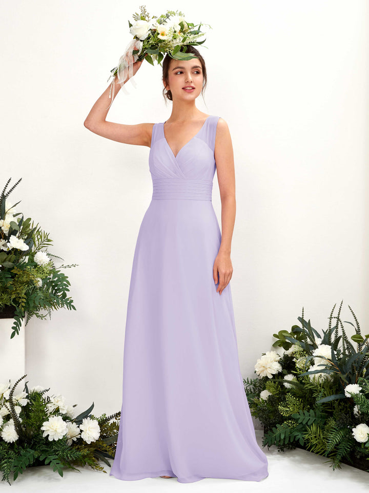 Lilac Bridesmaid Dresses Bridesmaid Dress A-line Chiffon Straps Full Length Sleeveless Wedding Party Dress (81220914)