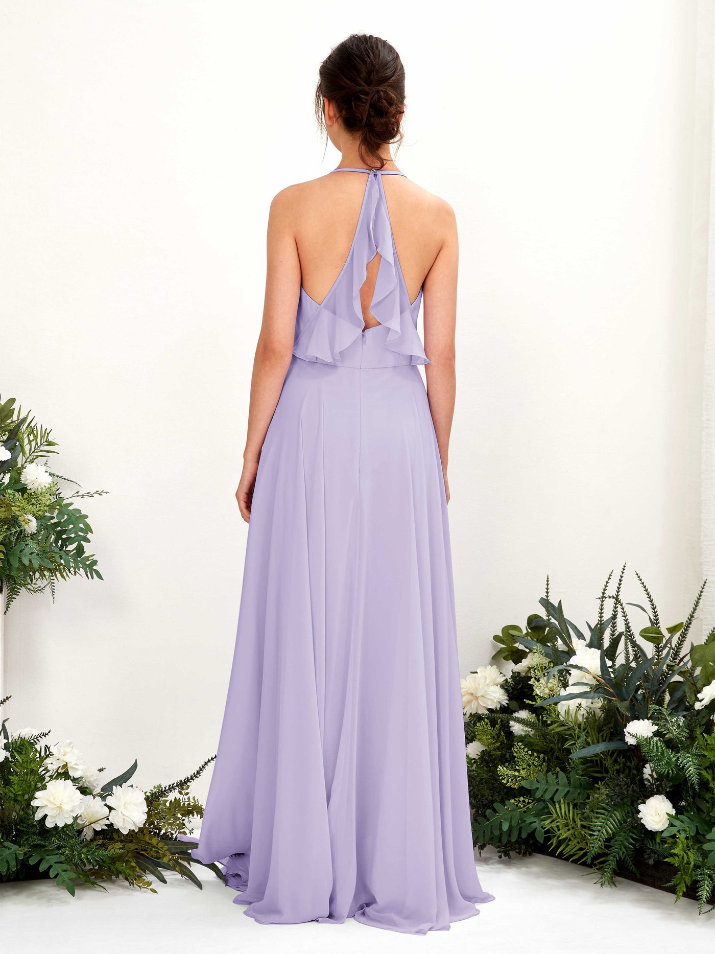 Halter V-neck Sleeveless Chiffon Bridesmaid Dress - Lilac (81221014)#color_lilac