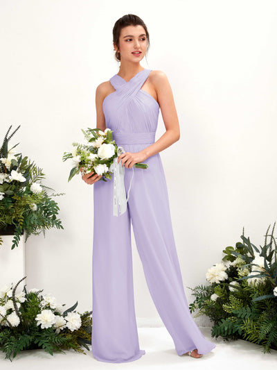 Carlyna Hilona Jumpsuit Lilac Bridesmaid Dress Maxi Sleeveless V-Neck Dress Front View #color_lilac