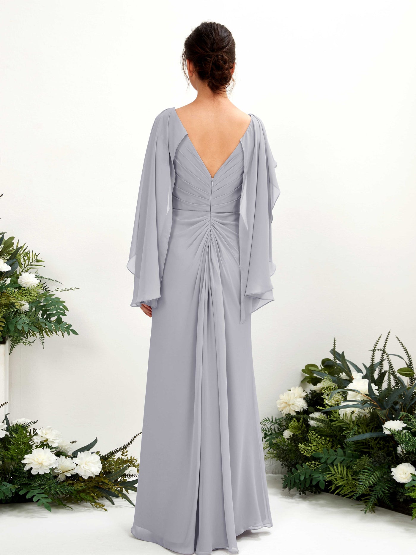 Dusty Lavender Bridesmaid Dresses Bridesmaid Dress A-line Chiffon Straps Full Length Long Sleeves Wedding Party Dress (80220103)#color_dusty-lavender