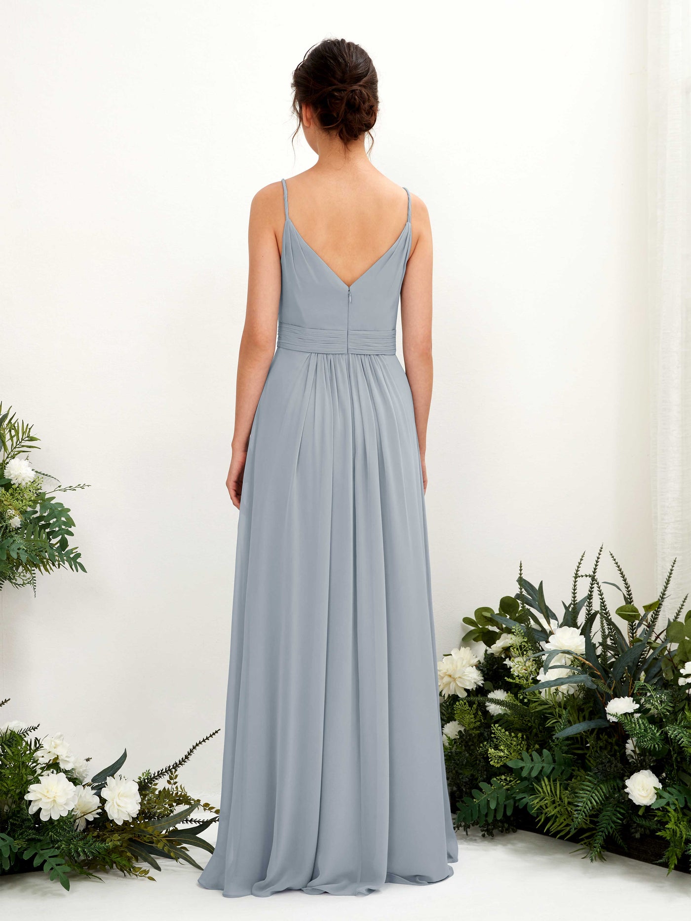 Dusty Blue Chiffon Bridesmaid Dress A-Line Maxi V-Neck | Carlyna Dusty Blue Chiffon Bridesmaid Dress A-Line Maxi V-Neck | Carlyna