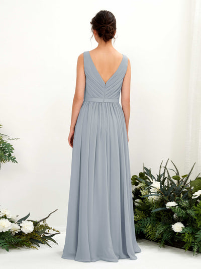 Carlyna Barbara A-Line Dusty Blue-Upgrade Bridesmaid Dress Maxi Sleeveless V-Neck Dress Back View #color_dusty-blue-upgrade