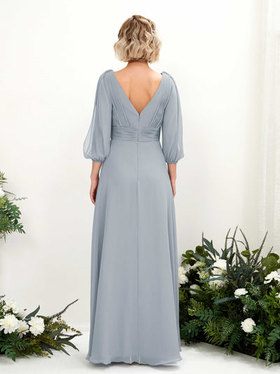 Carlyna Antonia A-Line Dusty Blue-Upgrade Bridesmaid Dress Maxi Three Quarter Sleeve V-Neck Dress Back View #color_dusty-blue-upgrade