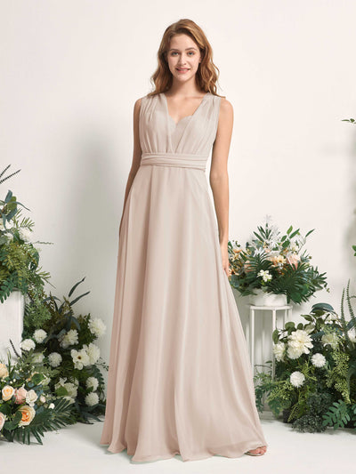 Carlyna Carolyn Convertible Champagne Bridesmaid Dress Maxi Sleeveless Sweetheart Dress Side View 3 #color_champagne