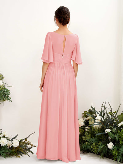 Carlyna Odette A-Line Ballet Pink Bridesmaid Dress Maxi Short Sleeve V-Neck Dress Back View #color_ballet-pink