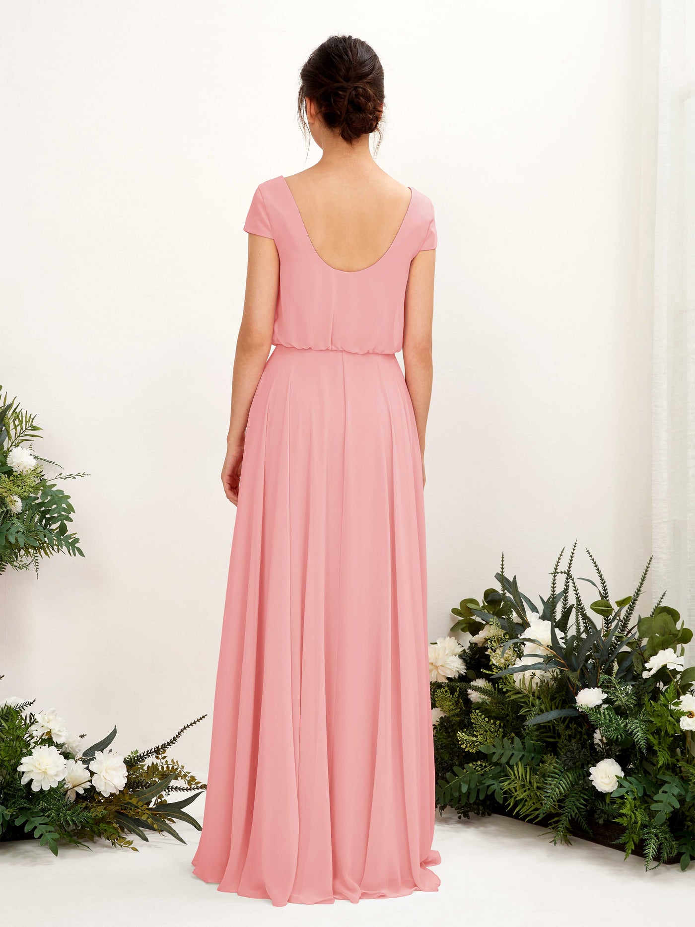 Ballet Pink Bridesmaid Dresses Bridesmaid Dress A-line Chiffon V-neck Full Length Short Sleeves Wedding Party Dress (81221840)#color_ballet-pink