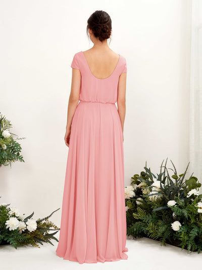 Carlyna Pauline A-Line Ballet Pink Bridesmaid Dress Maxi Cap Sleeve V-Neck Dress Back View #color_ballet-pink