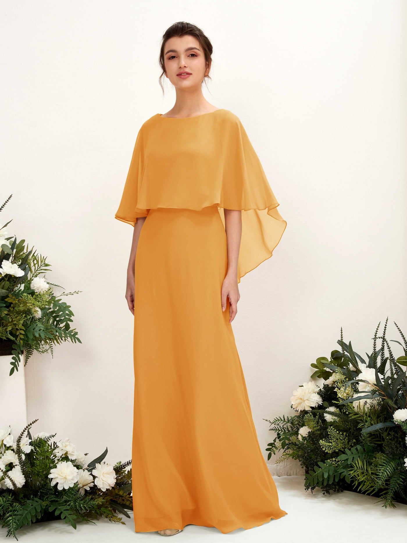 Mango Bridesmaid Dresses Bridesmaid Dress A-line Chiffon Bateau Full Length Sleeveless Wedding Party Dress (81222002)#color_mango