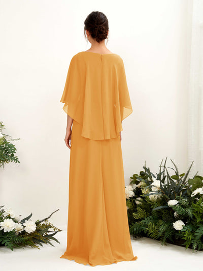 Carlyna Savin Sheath Mango Bridesmaid Dress Maxi Cap Sleeve Boat Neck Dress Back View #color_mango