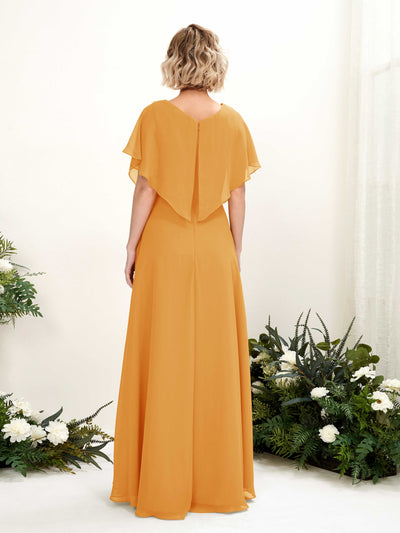 Carlyna Soleil A-Line Mango Bridesmaid Dress Maxi Short Sleeve V-Neck Dress Back View #color_mango