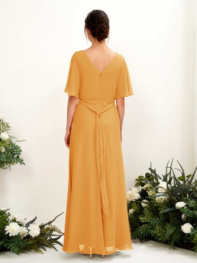 Carlyna Merta A-Line Mango Bridesmaid Dress Maxi Short Sleeve V-Neck Dress Back View #color_mango