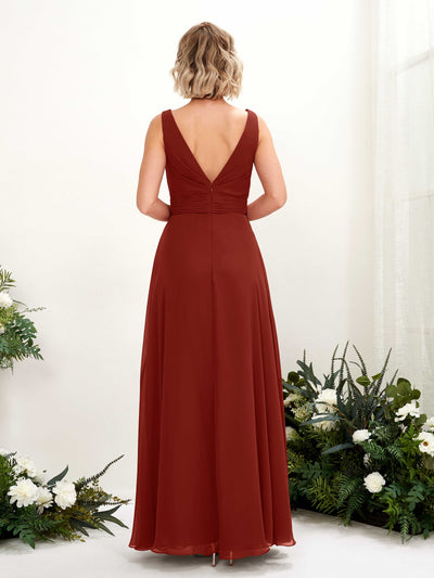 Carlyna Brianna A-Line Rust Bridesmaid Dress Maxi Sleeveless Boat Neck Dress Back View #color_rust