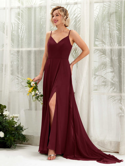 Carlyna Mana A-Line Burgundy Bridesmaid Dress Maxi Sleeveless V-Neck Dress Front View #color_burgundy