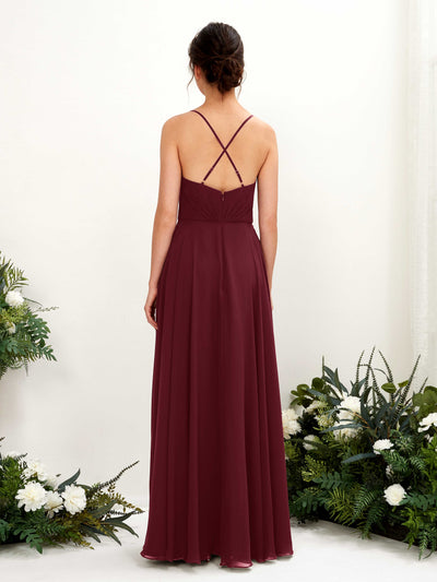 Carlyna Naura A-Line Burgundy Bridesmaid Dress Maxi Sleeveless V-Neck Dress Back View #color_burgundy