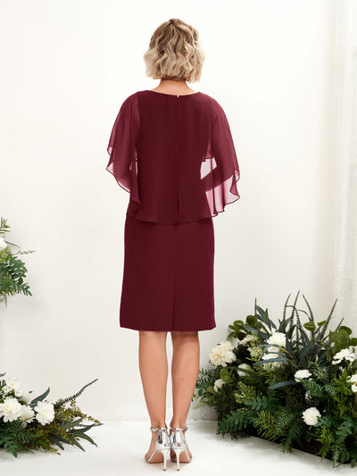 Carlyna Tey Sheath Burgundy Bridesmaid Dress Knee-Length Cap Sleeve V-Neck Dress Back View #color_burgundy