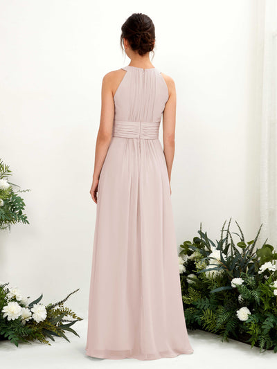 Carlyna Noelle A-Line Biscotti Bridesmaid Dress Maxi Sleeveless Round Neck Dress Back View #color_biscotti