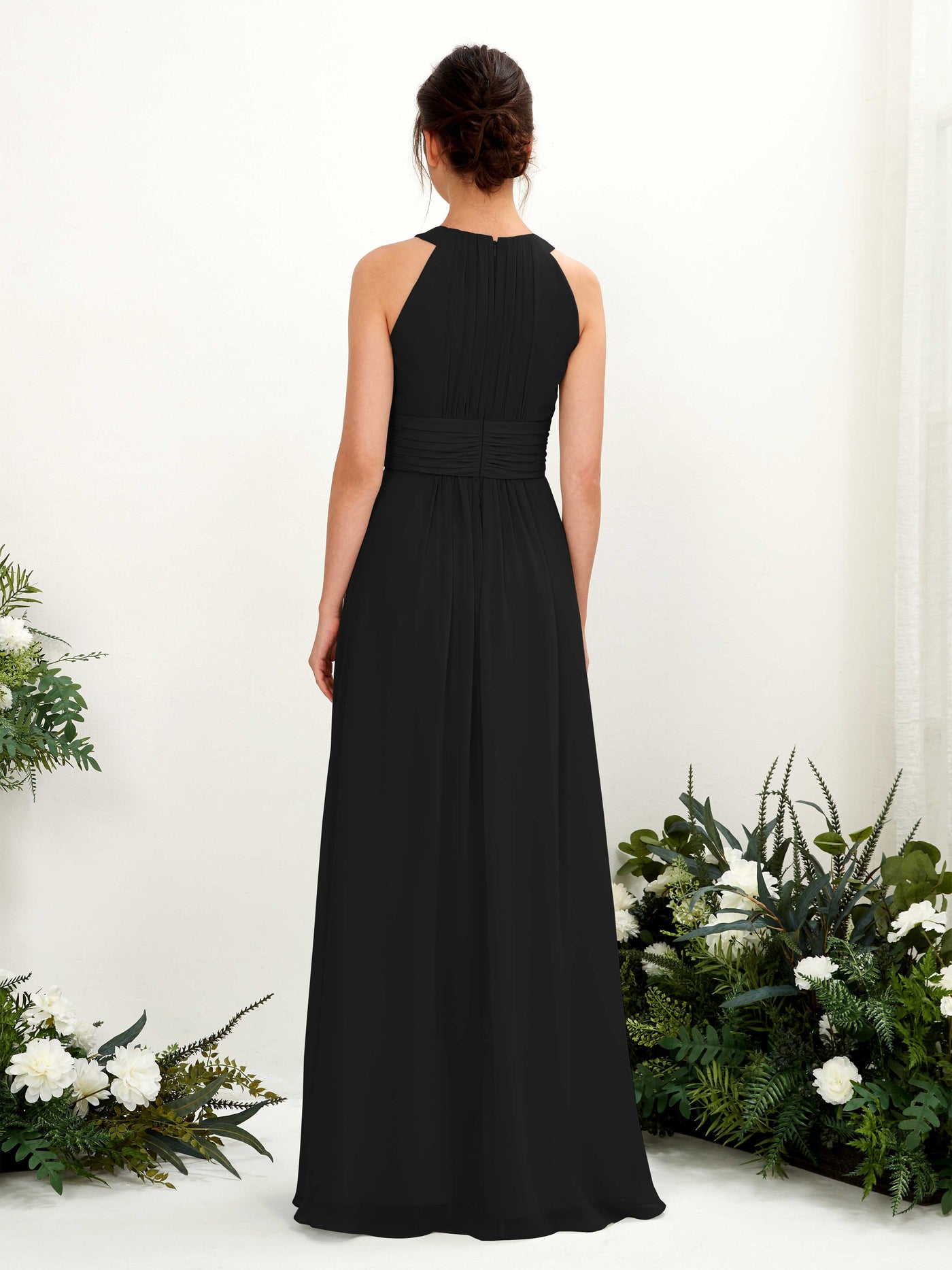Black Bridesmaid Dresses Bridesmaid Dress A-line Chiffon Halter Full Length Sleeveless Wedding Party Dress (81221515)#color_black