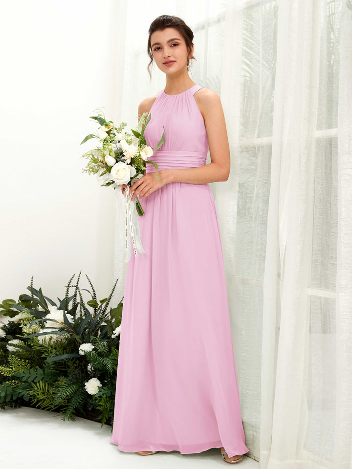 Candy Pink Bridesmaid Dresses Bridesmaid Dress A-line Chiffon Halter Full Length Sleeveless Wedding Party Dress (81221539)