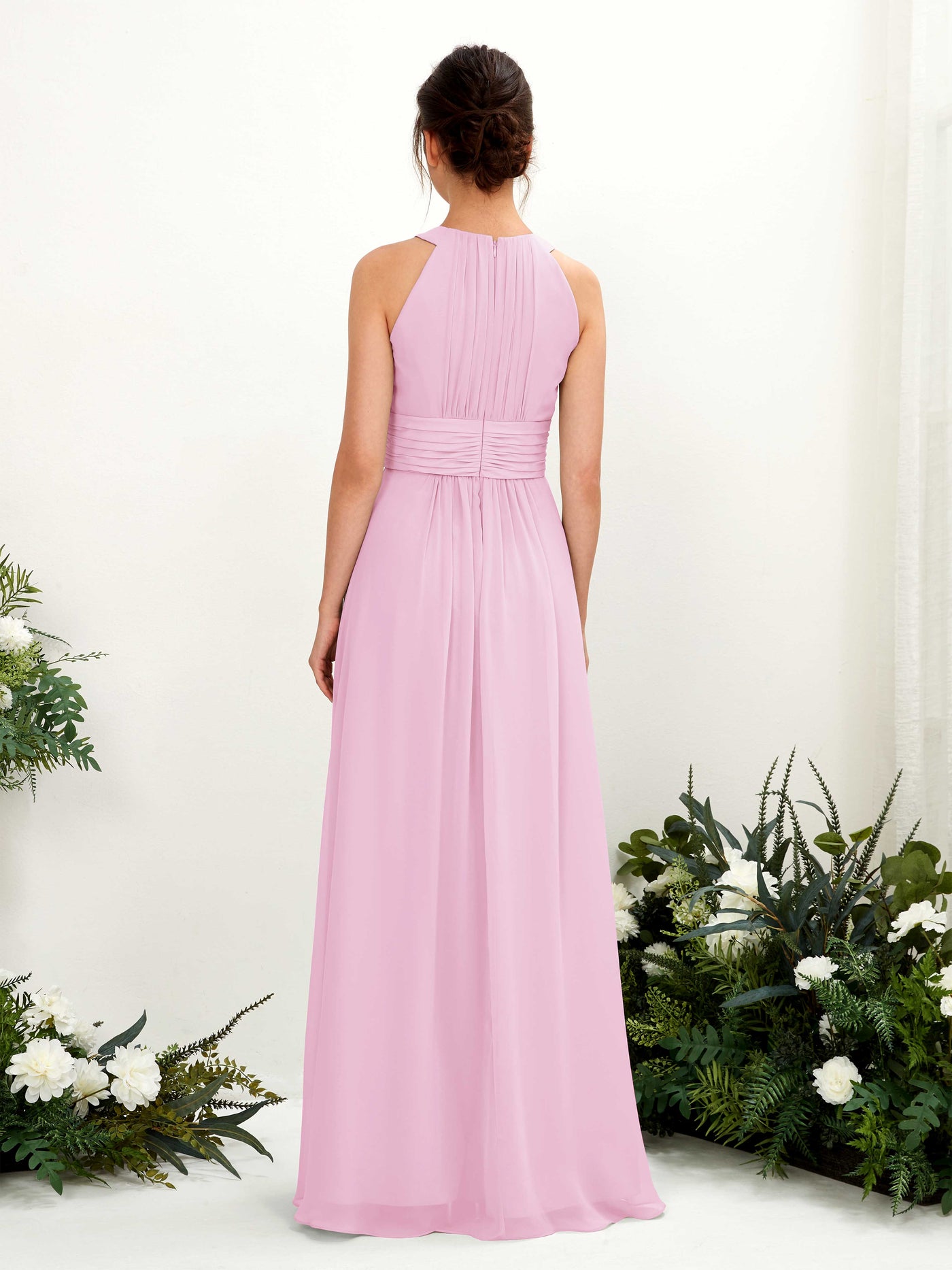 Candy Pink Bridesmaid Dresses Bridesmaid Dress A-line Chiffon Halter Full Length Sleeveless Wedding Party Dress (81221539)#color_candy-pink
