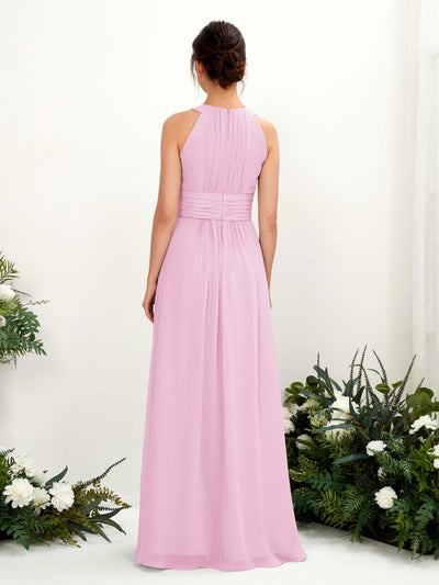 Carlyna Noelle A-Line Candy Pink Bridesmaid Dress Maxi Sleeveless Round Neck Dress Back View #color_candy-pink