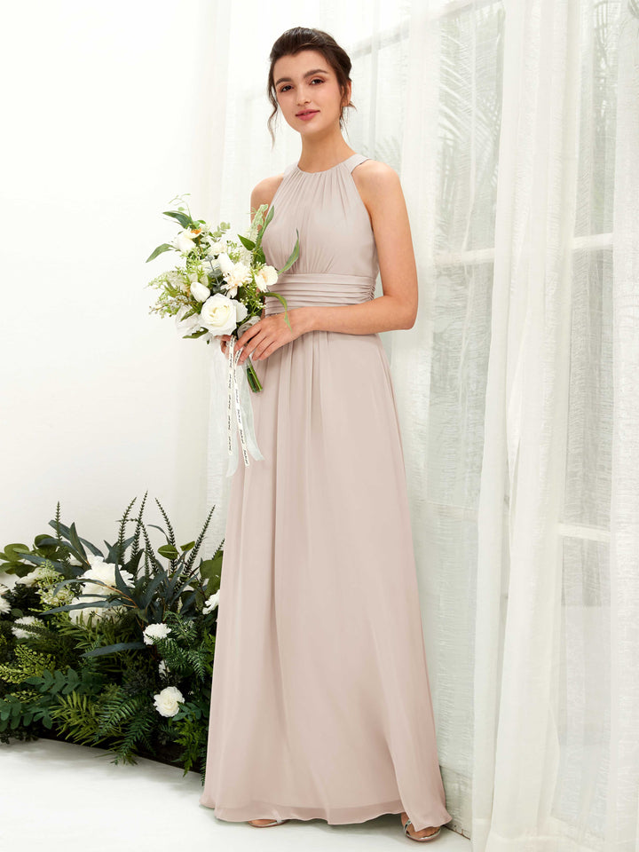Champagne Bridesmaid Dresses Bridesmaid Dress A-line Chiffon Halter Full Length Sleeveless Wedding Party Dress (81221516)