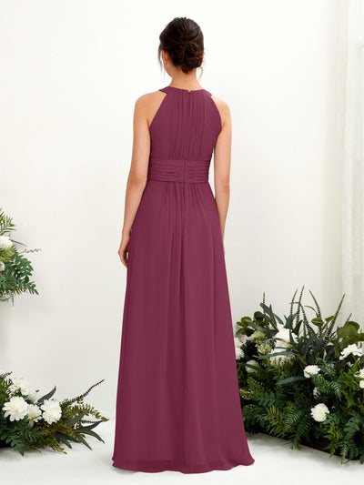 Carlyna Noelle A-Line Chianti Bridesmaid Dress Maxi Sleeveless Round Neck Dress Back View #color_chianti