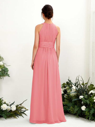 Carlyna Noelle A-Line Coral Pink Bridesmaid Dress Maxi Sleeveless Round Neck Dress Back View #color_coral-pink