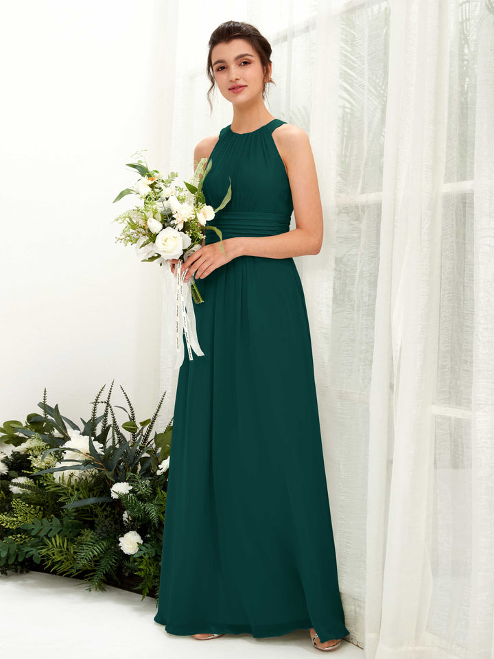 Dark Emerald Bridesmaid Dresses Bridesmaid Dress A-line Chiffon Halter Full Length Sleeveless Wedding Party Dress (81221517)