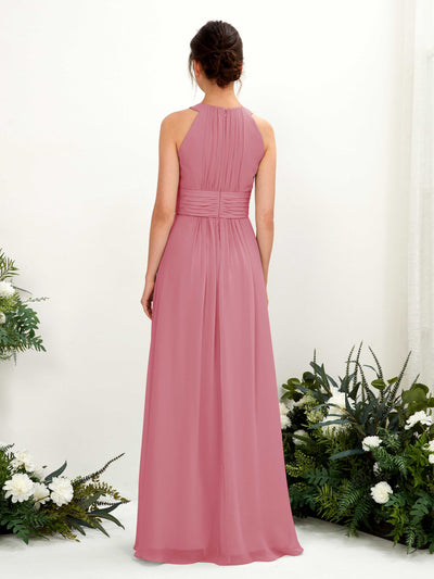 Carlyna Noelle A-Line Desert Rose Bridesmaid Dress Maxi Sleeveless Round Neck Dress Back View #color_desert-rose