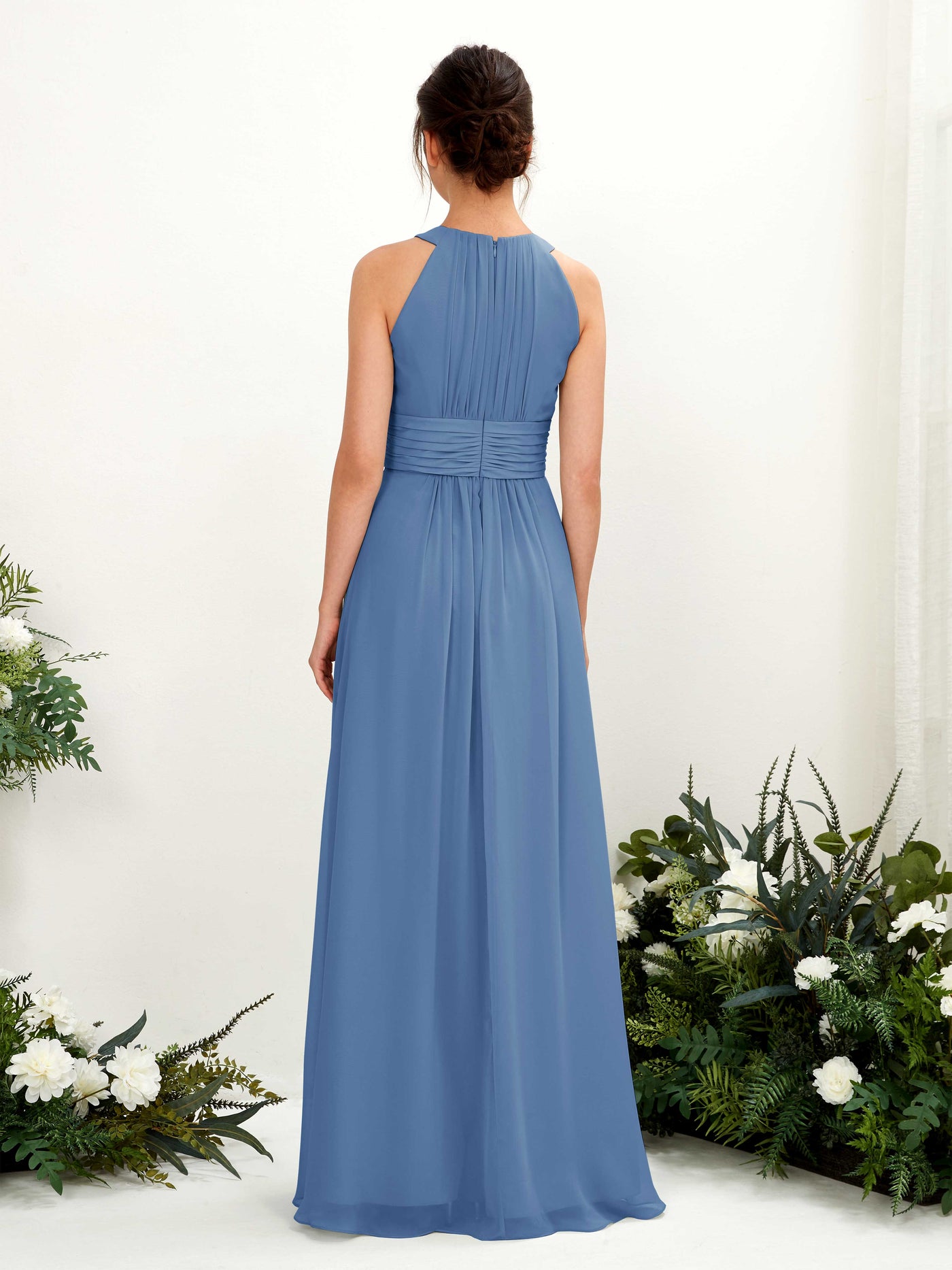 Dusty Blue Bridesmaid Dresses Bridesmaid Dress A-line Chiffon Halter Full Length Sleeveless Wedding Party Dress (81221510)#color_dusty-blue