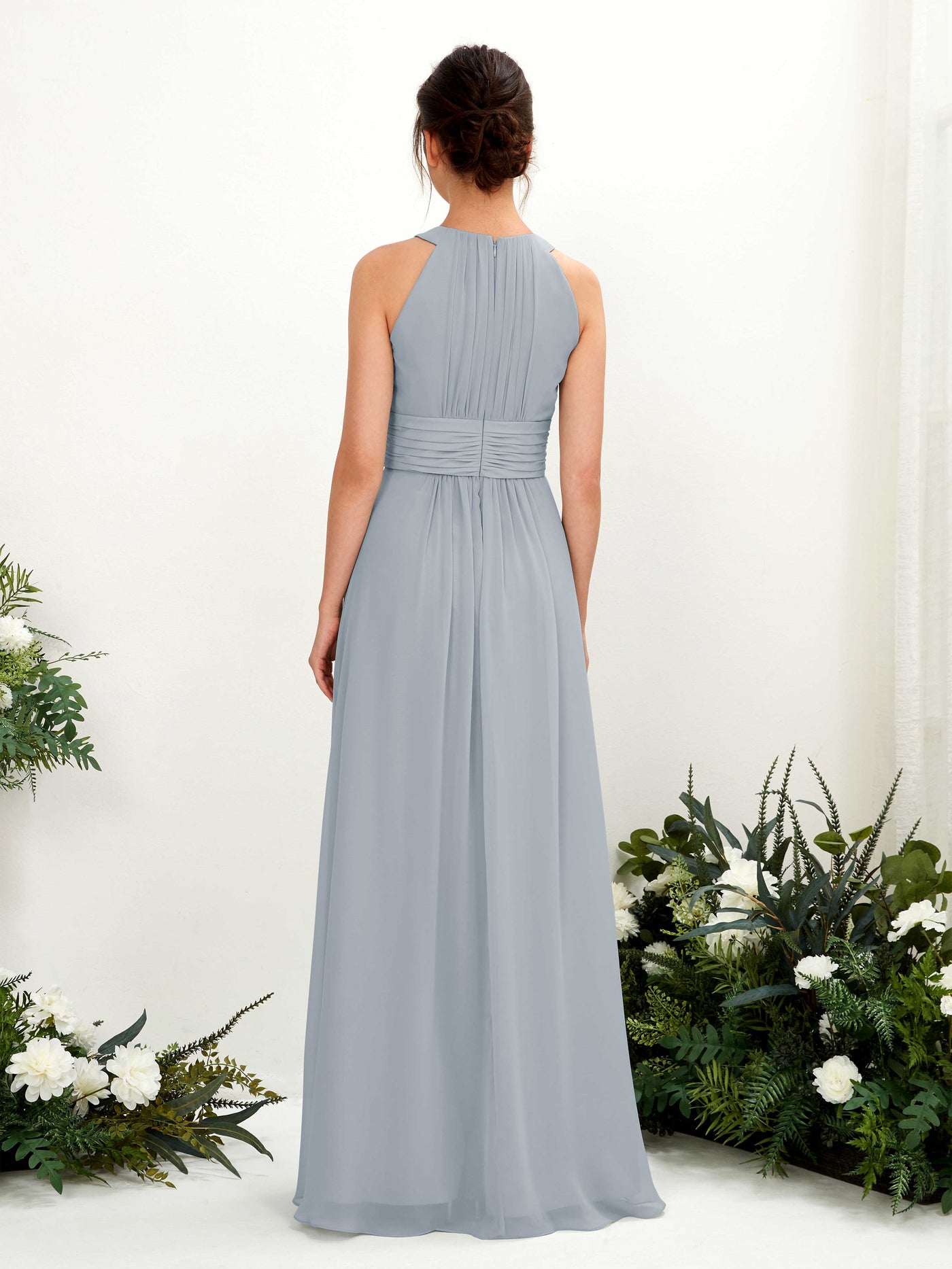 Dusty Blue-Upgrade Bridesmaid Dresses Bridesmaid Dress A-line Chiffon Halter Full Length Sleeveless Wedding Party Dress (81221504)#color_dusty-blue-upgrade