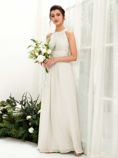 Carlyna Noelle A-Line Ivory Bridesmaid Dress Maxi Sleeveless Round Neck Dress Front View #color_ivory