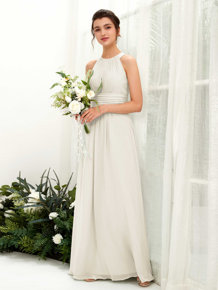 Ivory Bridesmaid Dresses Bridesmaid Dress A-line Chiffon Halter Full Length Sleeveless Wedding Party Dress (81221526)