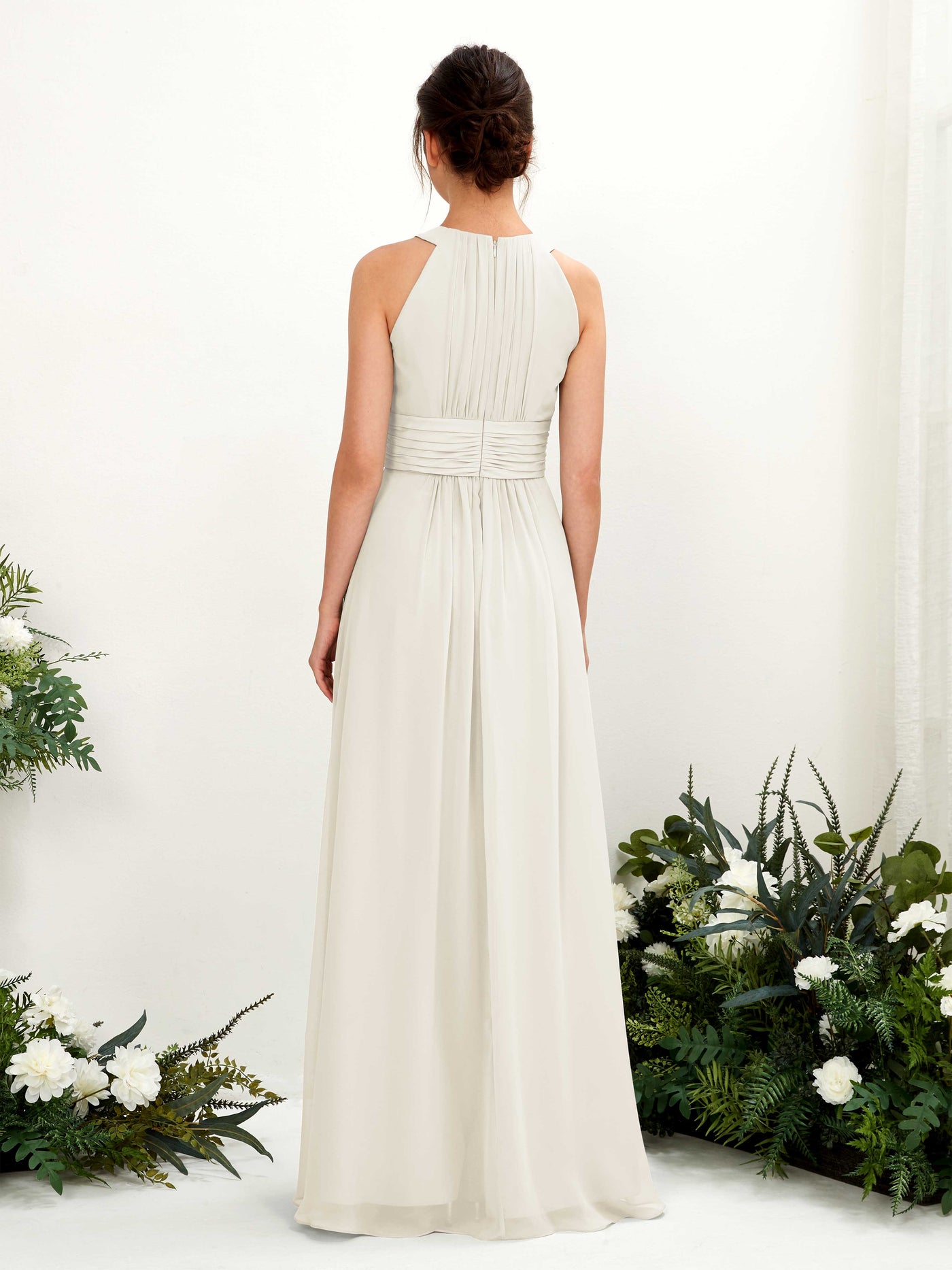 Ivory Bridesmaid Dresses Bridesmaid Dress A-line Chiffon Halter Full Length Sleeveless Wedding Party Dress (81221526)#color_ivory