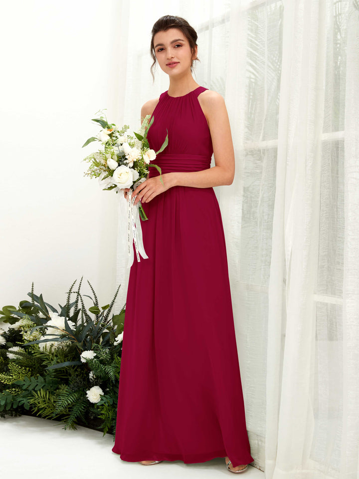 Jester Red Bridesmaid Dresses Bridesmaid Dress A-line Chiffon Halter Full Length Sleeveless Wedding Party Dress (81221541)