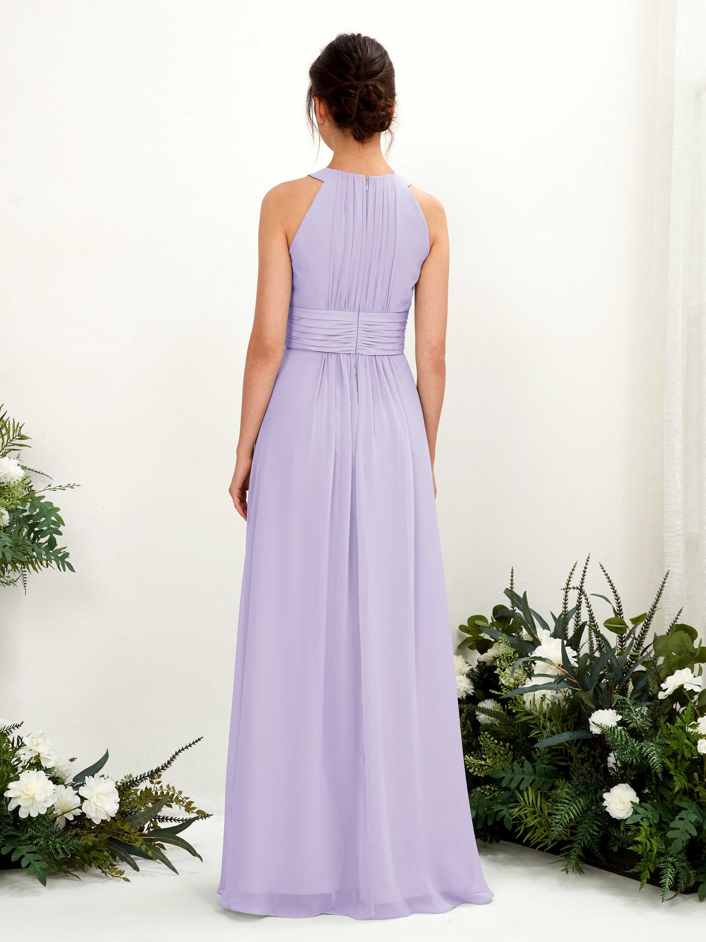 Lilac Bridesmaid Dresses Bridesmaid Dress A-line Chiffon Halter Full Length Sleeveless Wedding Party Dress (81221514)#color_lilac